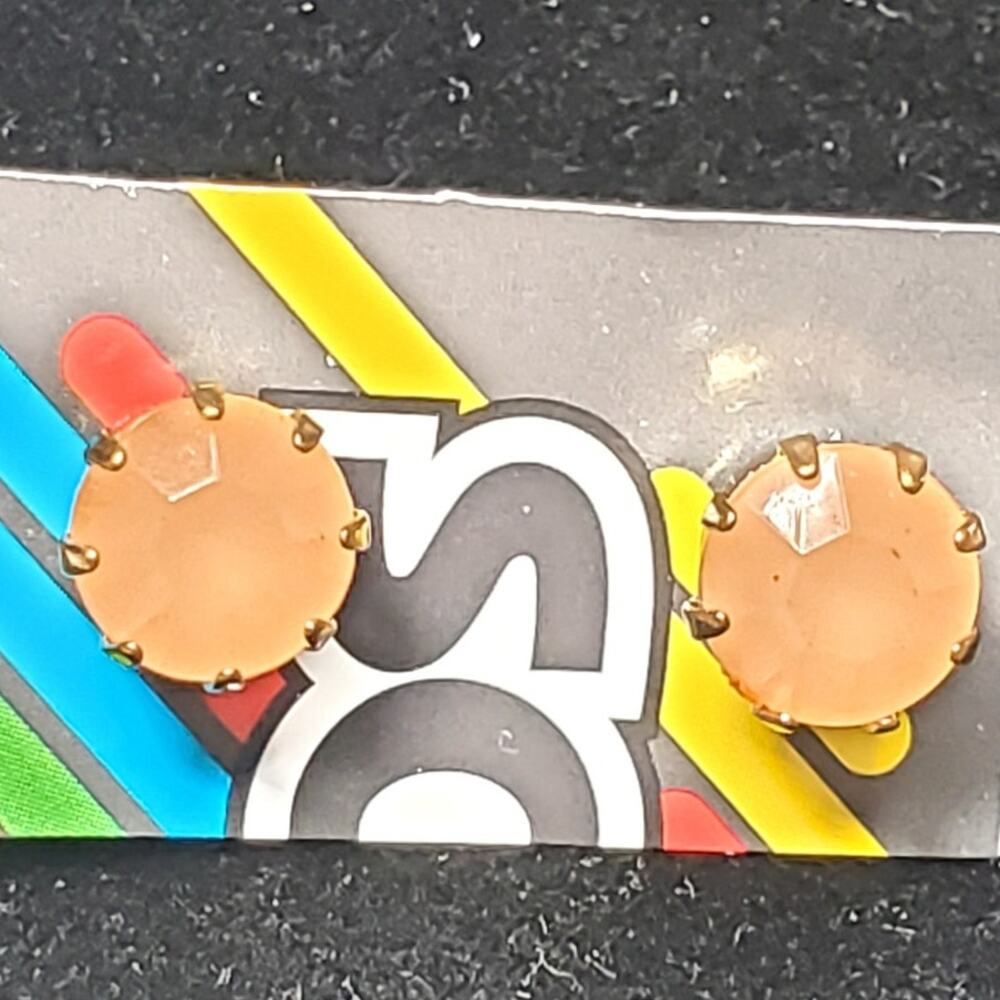 Peach Rhinestone Stud Minimalist Earrings Gold Tone Vtg
